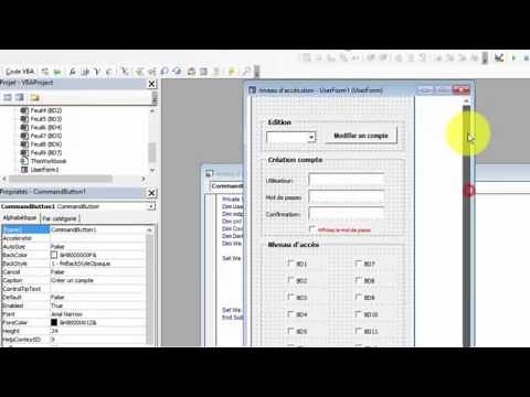 Excel Vba: comment créer un compte utilisateur avec niveau d'accès Part_02