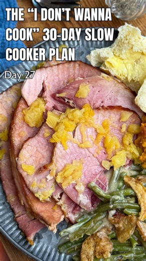 THREE INGREDIENTS. Zero skill required. Maximum praise guaranteed. This Brown Sugar Pineapple Ham cooks itself while you're doing literally anything else. Dinner stress? Solved. #30daysuperfans #TheIDontWannaCook30DaySlowCookerPlan | Back To My Southern Roots