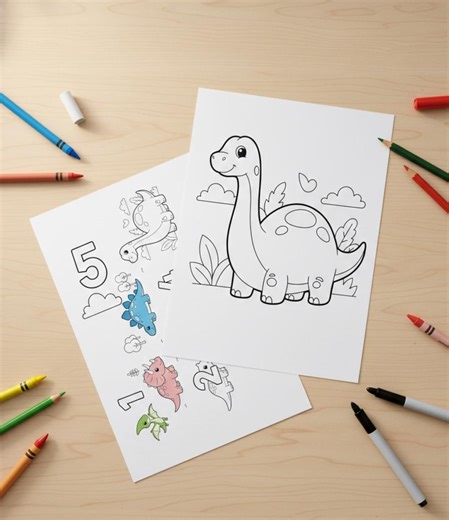 5-pack Dinosaur Coloring Pages for Kids, Preschool Counting (digital Download) - Etsy