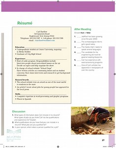 What types of information does Carl include in his résumé? What types of jobs do you think Carl has the qualifications and experience for? Explain  جاسم العقيلي  - Reading - Mega goal 1 - أول ثانوي - المنهج السعودي