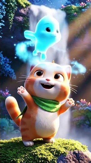 Poko and the Moonlit Waterfall ✨ A Soft Magical Night #cutecat #cat