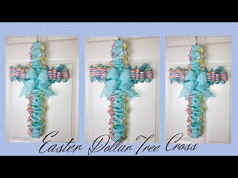 Easter Dollar Tree Ribbon Cross and Deco Mesh DIY🐰