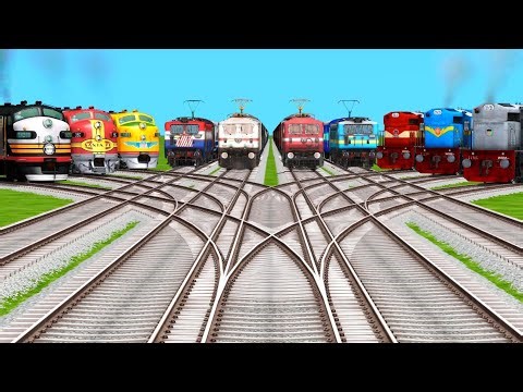 10⛽Trains Crossing On Bumpy Diamond Railroad Tracks | train cartoon | train video | train simulator