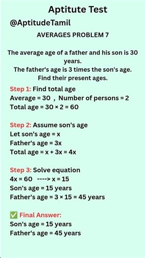 Averages Problem 7 Aptitude Question 🔥 | TNPSC RRB | Aptitude Shorts Tamil#placement #aptitudeshorts