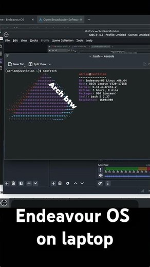 Installed Linux on laptop😎 #linux #archlinux #endeavouros #linuxforbeginners
