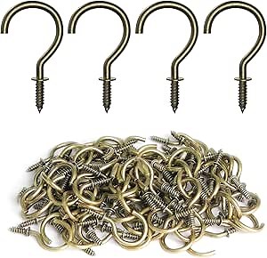 RELBRO Screw Hooks, 1 Inch Metal Screw in Cup Hooks, Bronze, 100 Pcs