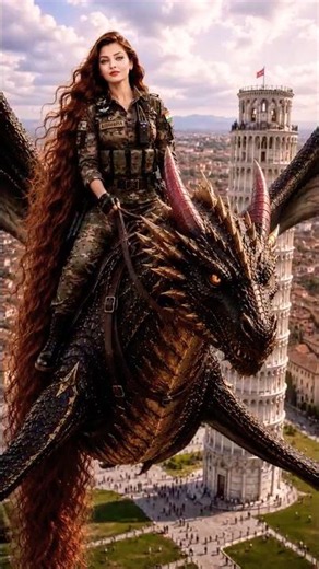 Dragon Rider Queen Soars Around the Leaning Tower 🐉🔥 | Epic AI Fantasy Cinematic 4K