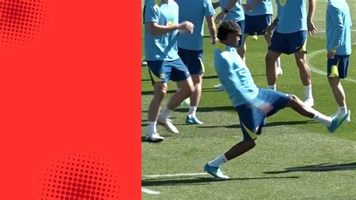 He aced it! Star forward Lamine Yamal shows off his soccer skills with a tennis ball during FC Barcelona training