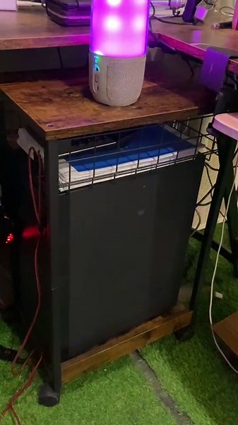 HOYRR Computer Tower Stand,pc Stand,Tower Stand,PC Stand for Under Desk,Black Metal PC Tower Stand,Vintage Wood PC Floor Stand,2 Layers with Storage Basket Computer Tower Stand Under Desk(Black)