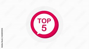 Top 5 red sign. Button Design in Flat Style on white background. Motion graphic.