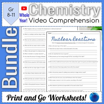Chemistry Activity Bundle Bozeman Science YouTube Video Comprehension Worksheets