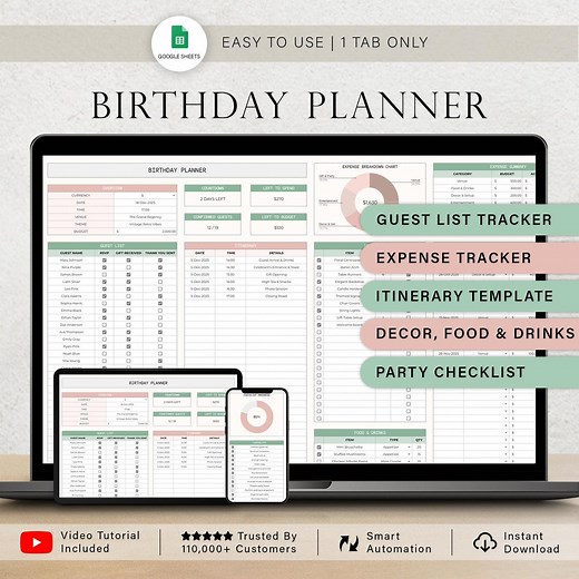 Birthday Party Planner Digital Birthday Planning Spreadsheet Template Google Sheets Guest List Checklist Budget Tracker Itinerary Decor Food - Etsy
