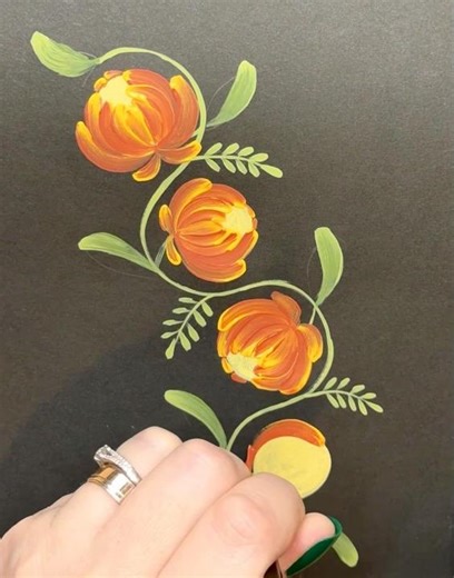 Hand painted folk art flower design timelapse. #art #folkart #painting #flowers