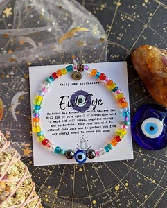 Evil Eye Protection Bracelet: Hematite & Multi-colored Beads - Etsy