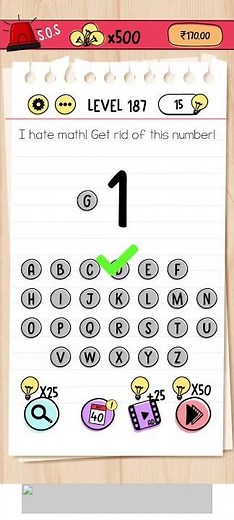 Brain test level 187 - i hate math get rid of this number