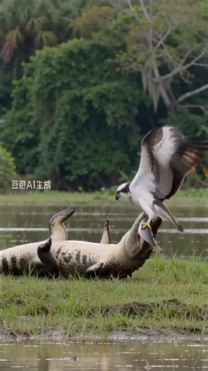 Eagle Steals Fish From Crocodile in Seconds