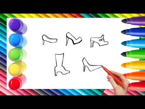 How To Draw cute Shoe heel Drawing, Painting & Coloring For Kids and Toddlers_ Child Art 🐋🌈🎨