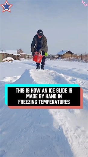 this is how an ice slide is made by hand in freezing temperatures #satisfying #shorts #YouTube