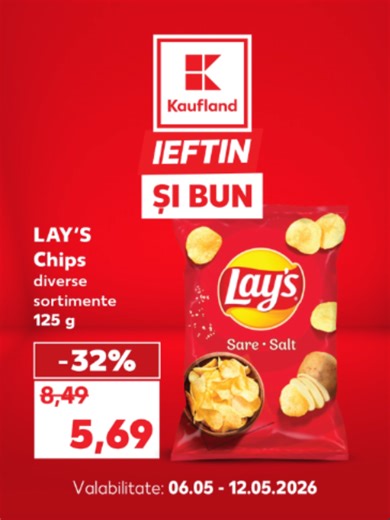 ✨ Descoperă oferta Kaufland! 🎉 În perioada 6 - 12 Mai, ai 32% reducere la Lay's Chips! #Kaufland #KauflandRomania