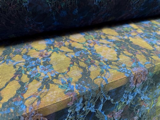 Stretch Spandex Mesh Lace Fabric, per Metre - Floral Print - Navy Royal Blue & Plum - Etsy