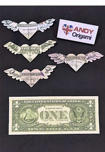 Dollar Bill Origami Winged Heart Tutorial