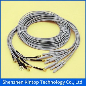 [Hot Item] 10PCS/Lot EEG/Aeeg DIN 1.5mm Plug Cable and Gold-Plated Copper Cap Electrode for EEG Instrument, 1.5m Cable, 2.0mm Soft TPU Cable