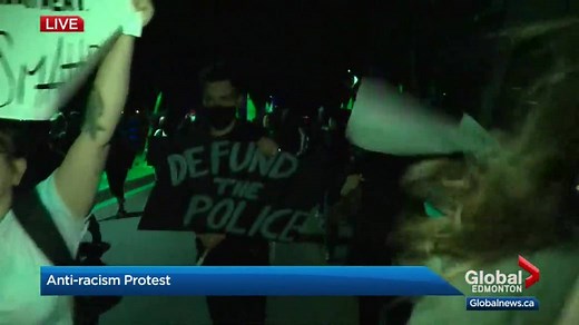 Edmonton late night peaceful protest moves across the river