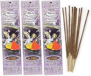 Prabhuji's Gifts Bala Krishna Hand-Rolled Incense Stick - Spiritual Incense Aromatic Sticks - for Meditation, Yoga, Relaxation, & Aromatherapy - Saffron Frankincense Sandalwood - 3 Packs of 10 Sticks
