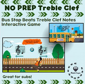 Treble Clef Note Interactive Elementary Music Activity Game "Bus Stop Beats"
