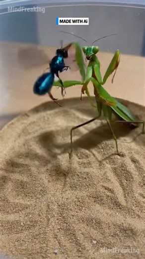 The Bredin's Praying Mantis committed a fatal miscalculation against the Dragon-Wasp. Witness the rapid finality as its predatory armor liquefies instantly. #primalterror #insectduel #dragonwasp #lethalprecision #evolutionaryglitch #fblifestyle ⚙️ AI-generated dramatization — No real insects or creatures are involved in these visuals. | MindFreaking