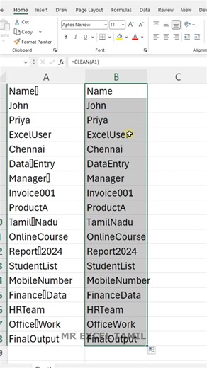 Mr Excel Tamil | How to use CLEAN function in Excel in Tamil #mrexceltamil #excelreels #exceltamil | Instagram