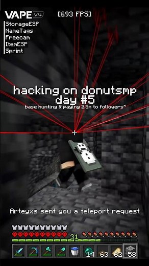 hacking on donutsmp day #5 (base hunting) #shorts #donutsmp #drdonut #mcpvp #minecraftmemes