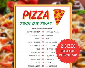 Pizza This or That Game Printable Pizza Party Game for Kids Adults Classroom Pizza Themed Birthday Games Family Game Night Pi Day Activities - Etsy