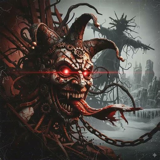 Video game character the batman who laughs Red eyes Machete Chains