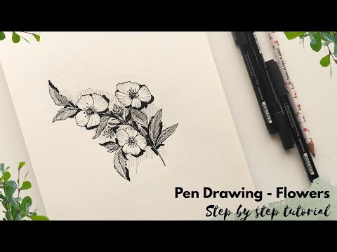 How to Draw Beautiful Flowers with Pen | Easy for Beginners. Pen drawing - Part 1.