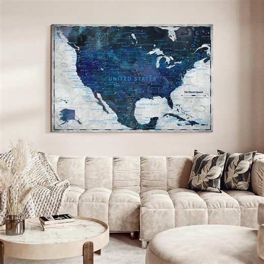 Navy Blue Push Pin USA Map - Etsy