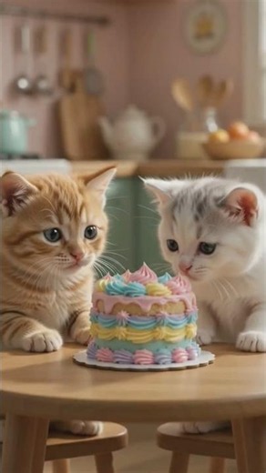 2 Cute Cats Eating Cake ASMR 🐱🍰 #Shorts