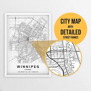 Printable Map of Winnipeg, Manitoba, Canada With Street Names - Instant Download \ City Map \ Travel Gift \ City Poster \ Road Map Print - Etsy