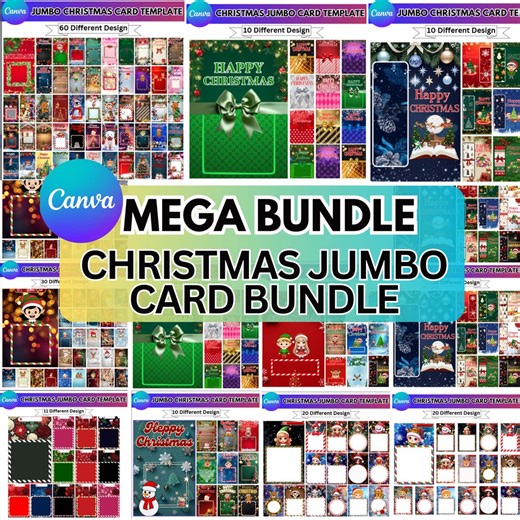 Jumbo Christmas Cards Mega Bundle, Jumbo Christmas Card Templates, Christmas Card Templates Canva, Editable Jumbo Card, Kids Treat Cards, - Etsy