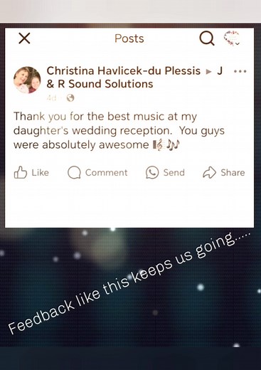 11 reactions | Yes folks...... It's that time of the year again. Year end functions, weddings, B-Day parties...... Any musical needs, don't hesitate to contact us for a quote. Good reviews from all our customers so far. Looking forward to catering for your musical needs at your next event/party. | Ryno Strydom | Facebook