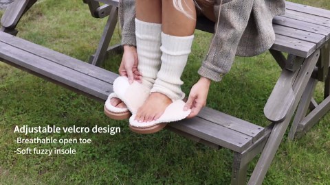 Pmoiste Adjustable Velcro Fuzzy House Slipper for Women Platform Soft EVA Memory Foam Comfy Open Toe Slides