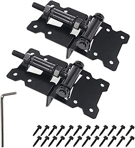 Self Closing Gate Hardware Hinges Heavy Duty for Wooden/Vinyl/PVC Fences,90 Degree Adjustable, with Installation Screws and Swing Adjuster Tool,2 Pack/Set,Black