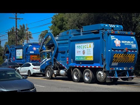 Republic Services Front Loader Garbage Trucks in Action!