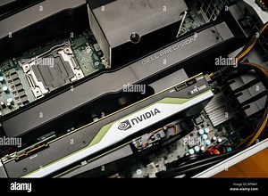 Paris, France - Feb 20, 2019: latest Nvidia Quadro RTX 5000 workstation professional video card GPU for professional CAD CGI scientific machine learning in Dell Precision T7910 workstation Stock Photo - Alamy