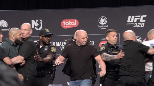 UFC 328 video: Khamzat Chimaev cheap shots Sean Strickland during explosive faceoff