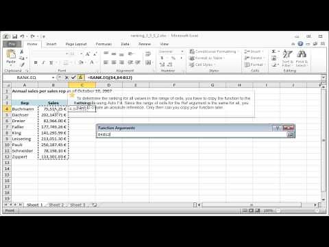 Excel: The excel RANK .EQ function