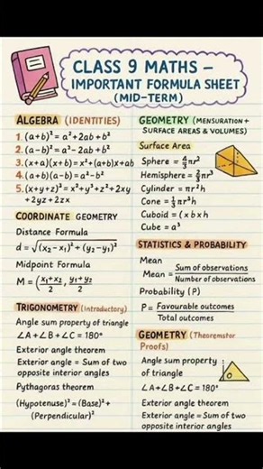 class 9th maths formula | 9th maths formula | class 9 mathmatic formula | class 10 maths formula|