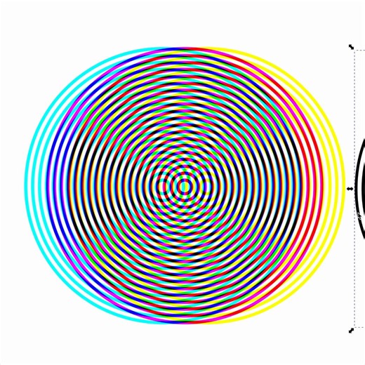 When four simple periodic grids in CMYK phase-shift you get this.Beat frequencies, moiré patterns, and full-spectrum hallucinations from basic trig.