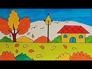 Autumn season drawing | Easy and Simple autumn season scenery drawing
