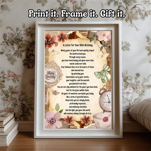 90th Birthday Gift – Milestone Card, Sentimental Keepsake (digital Download) - Etsy